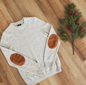 H&M beige sweater with suede elbow pads